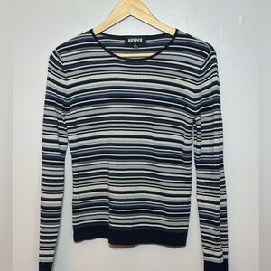 Kasper Navy White and silver glitter Striped Long Sleeve Knit Top S #vintage